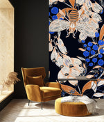 Black Wallpaper with Blue Berries