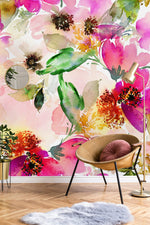 Summer Pattern with Watercolor Flowers Wallpaper Mural