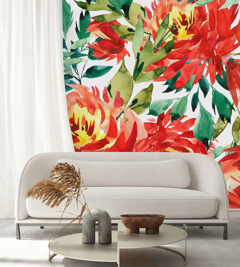 Contemporary Red Flowers Wallpaper Chic