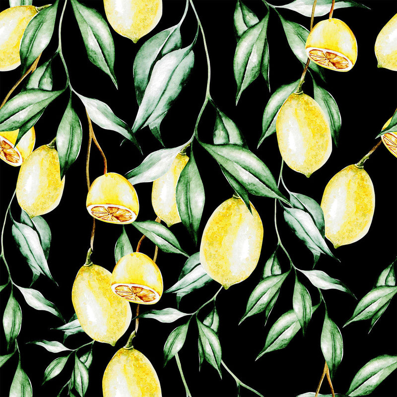 Contemporary Black Wallpaper with Lemons Tasteful