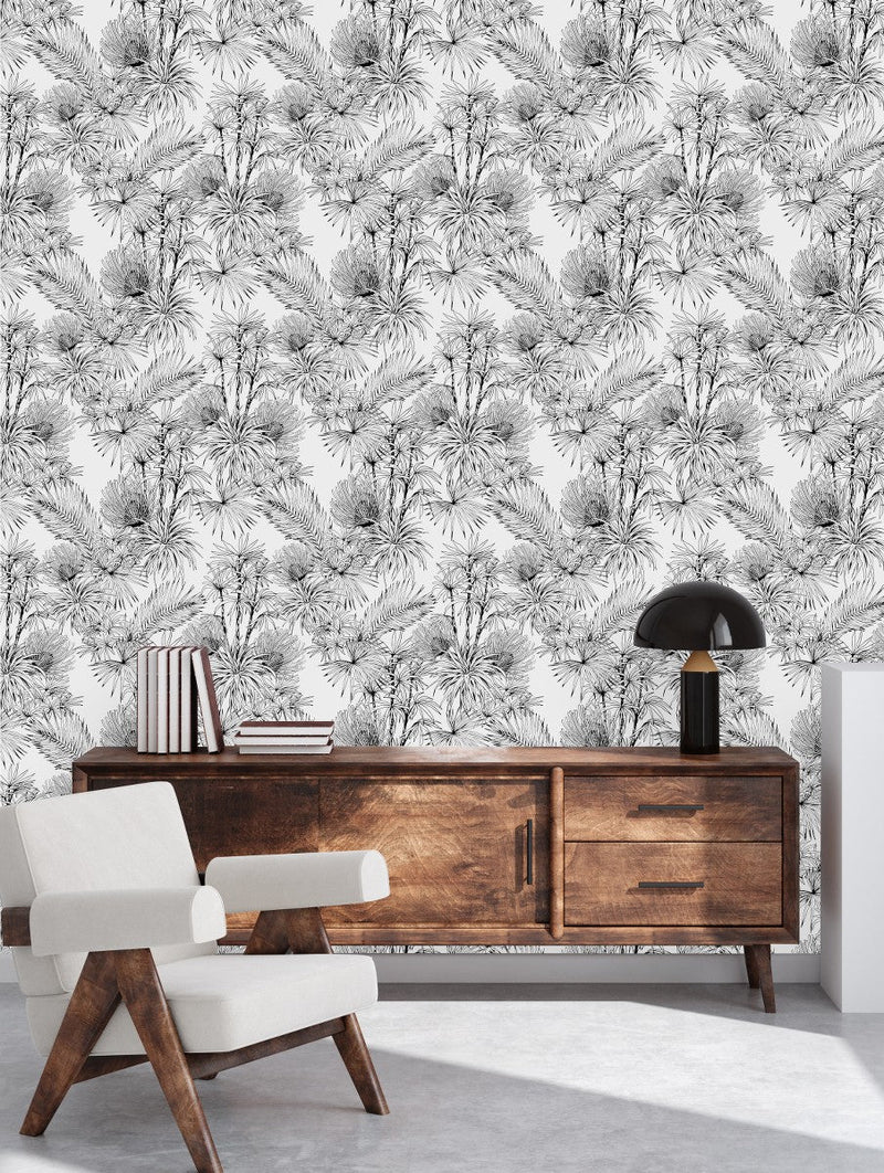 Black and White Tropical Wallpaper