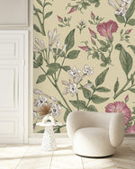Contemporary Modern Beige Wallpaper with Flowers