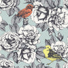 Grey Floral Wallpaper with Birds