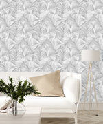 White Wallpaper with Plant's Leaves