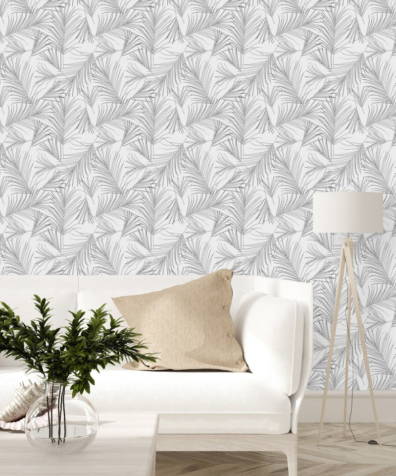 White Wallpaper with Plant's Leaves