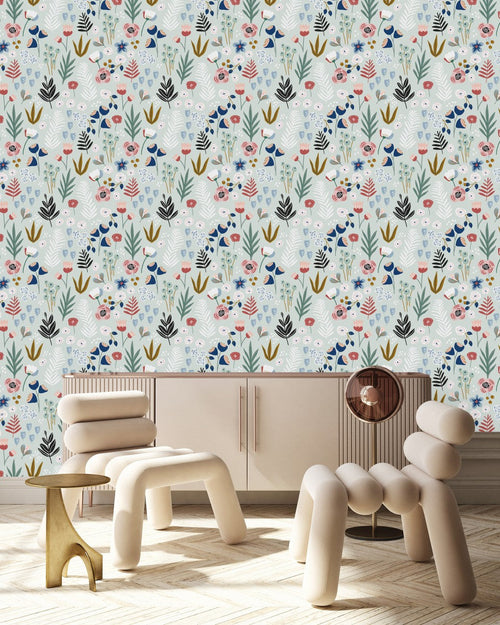 Botanical Leaves and Flowers Wallpaper