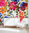 White Wallpaper with Brightly Flowers