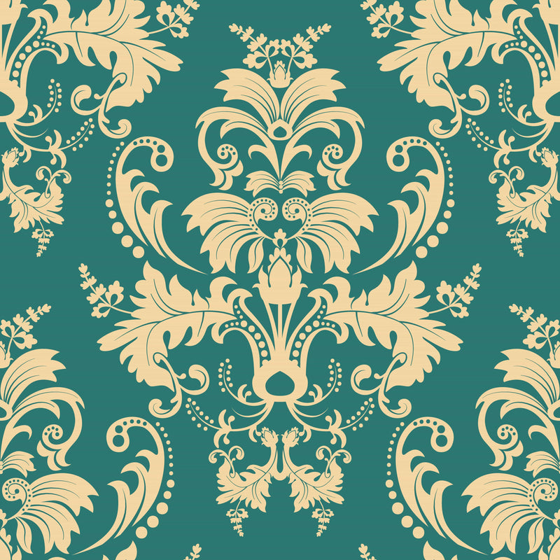 Teal Damask Pattern Wallpaper