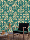 Teal Damask Pattern Wallpaper