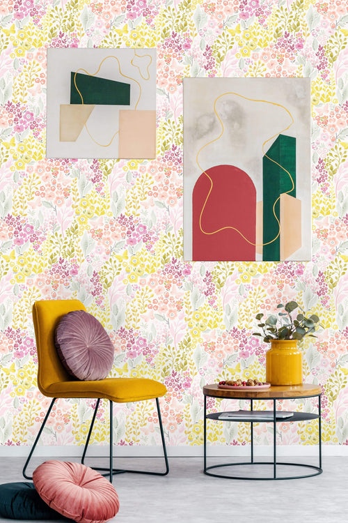 Tender Pattern with Flowers and Butterflies Wallpaper