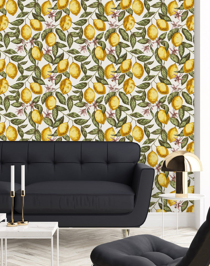 Lemons and Little  Flowers Wallpaper