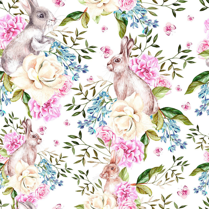 Fashionable Hares between Flowers Wallpaper High-Quality
