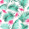 Tropical Leaves with Flowers Wallpaper