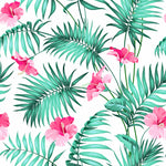 Tropical Leaves with Flowers Wallpaper