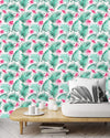 Tropical Leaves with Flowers Wallpaper