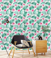 Tropical Leaves with Flowers Wallpaper