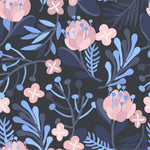 Modish Dark Blue Wallpaper with Pink Flowers Chic