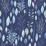 Dark Blue Wallpaper with Leaves and Trees