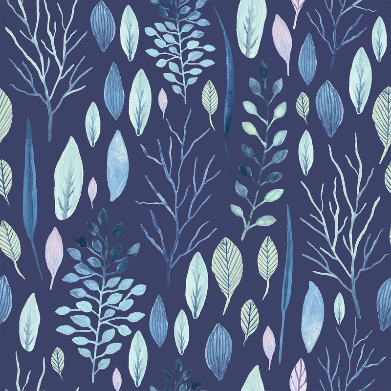 Dark Blue Wallpaper with Leaves and Trees