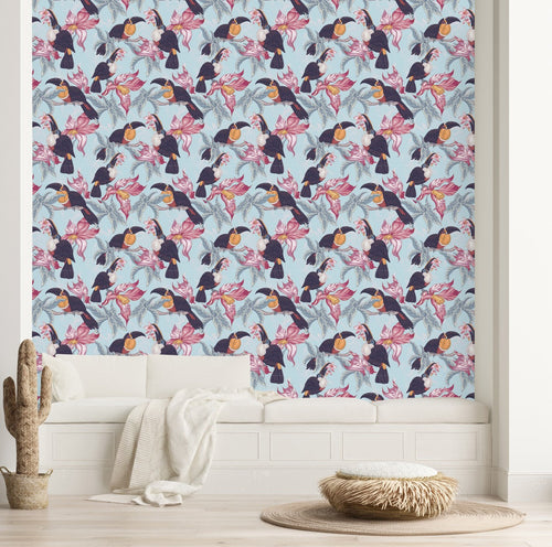 Blue Wallpaper with Toucans