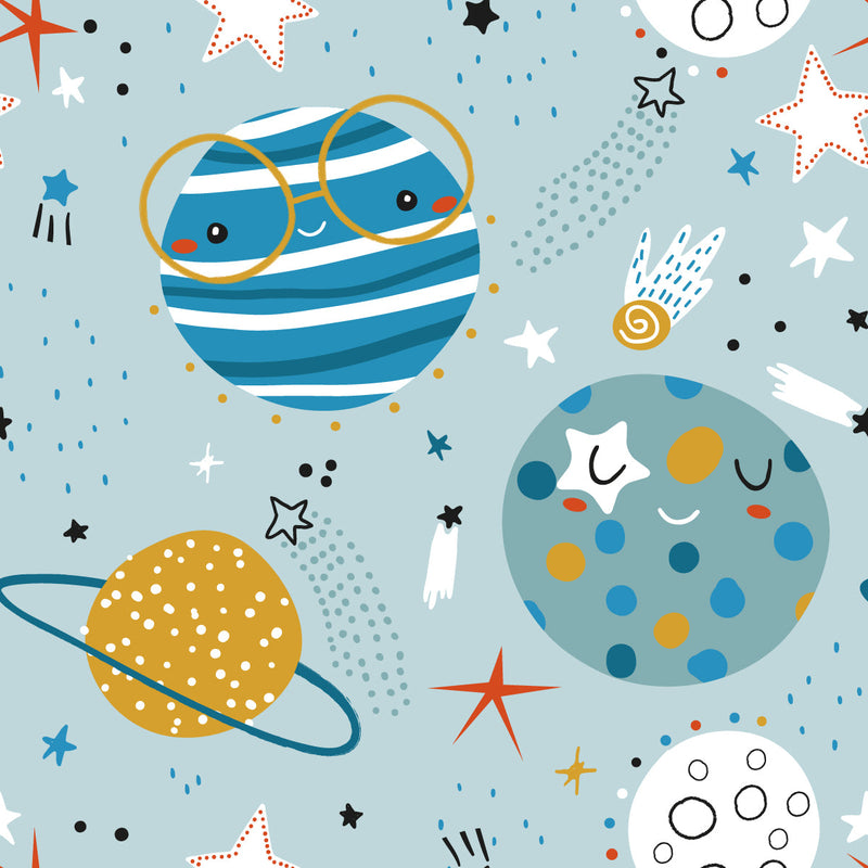 Planets on Blue Background Wallpaper