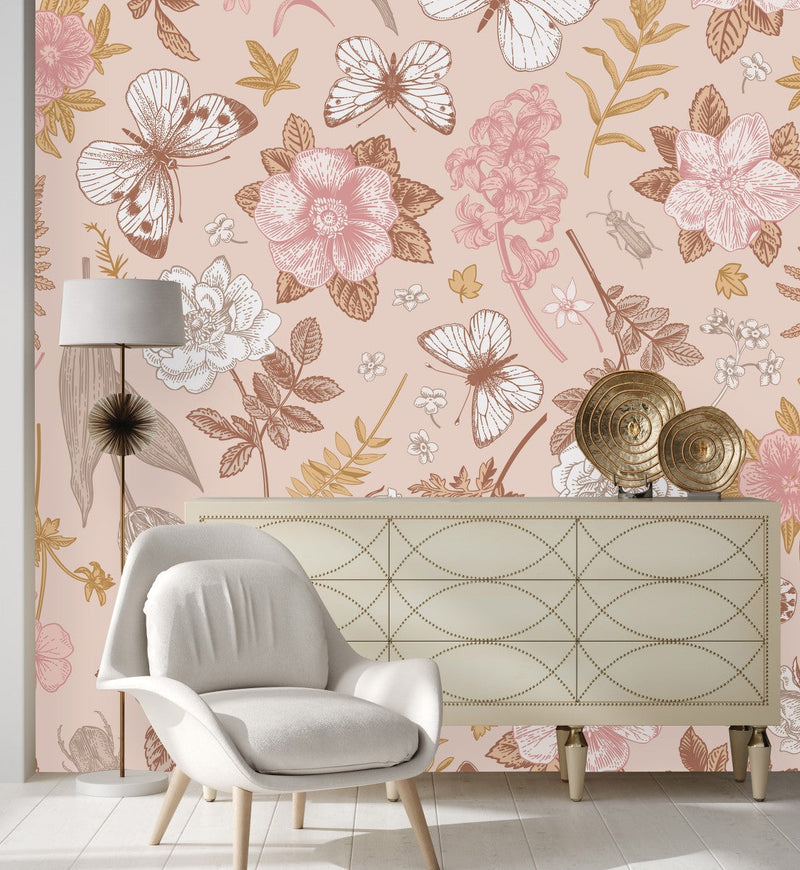 Pink Vintage Floral Wallpaper