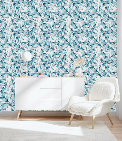 Voguish Blue Leaves Wallpaper Vogue
