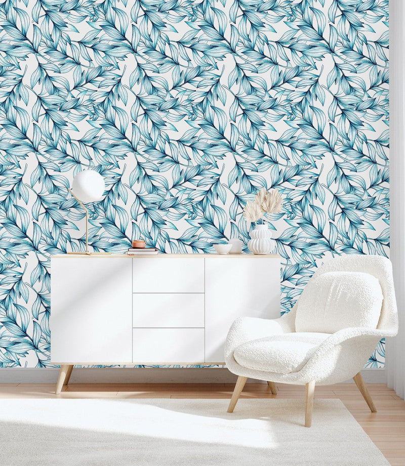 Voguish Blue Leaves Wallpaper Vogue