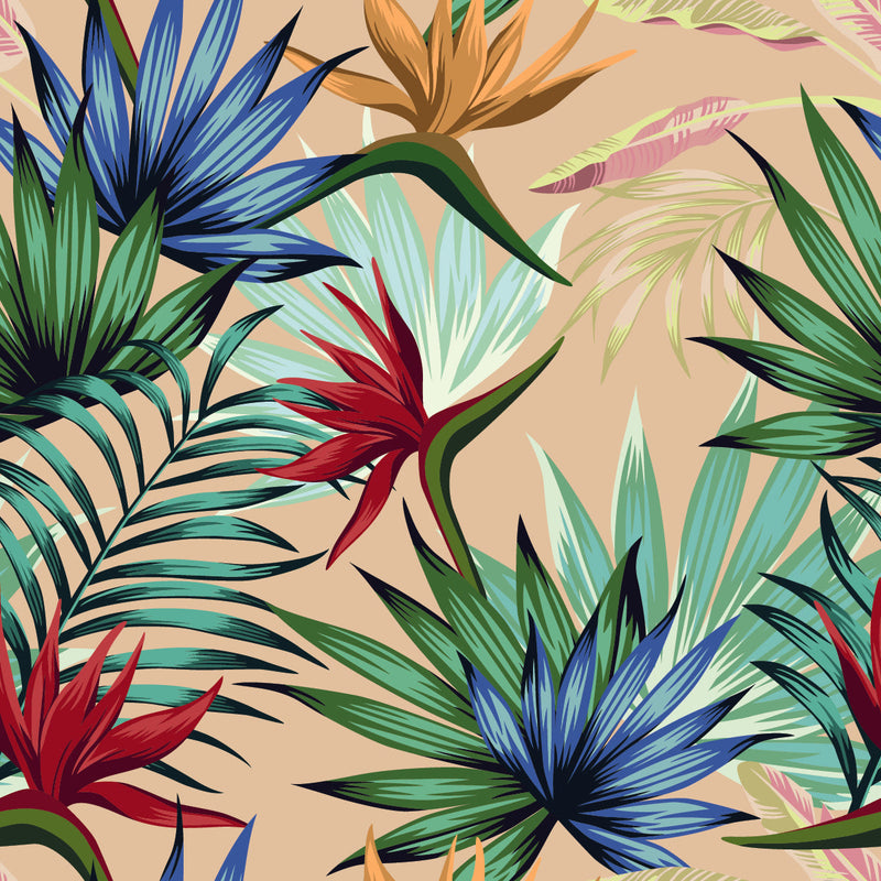 Tropical Leaves on Beige Background Wallpaper