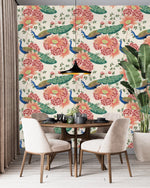 Peacocks and Flowers Wallpaper