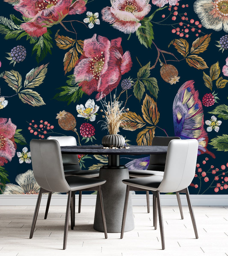 Berries and Flowers Wallpaper