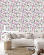 Contemporary Pink and Violet Flowers Wallpaper Tasteful