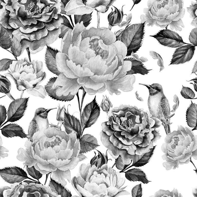 White Wallpaper with Grey Flowers