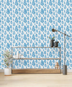 Contemporary Blue Fern Leaves Wallpaper Vogue