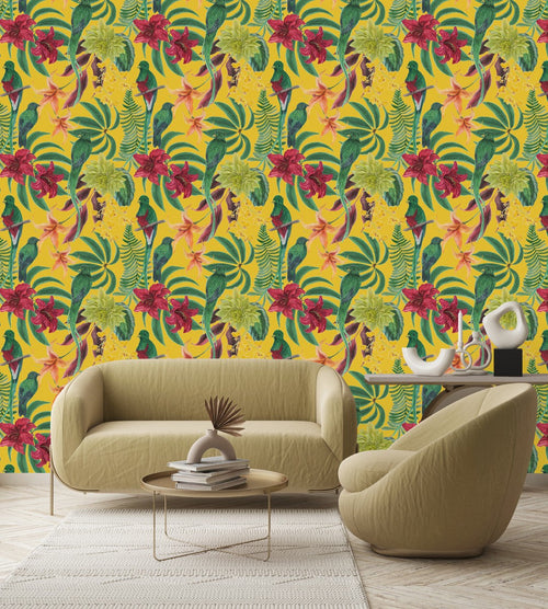 Yellow Wallpaper with Parrots