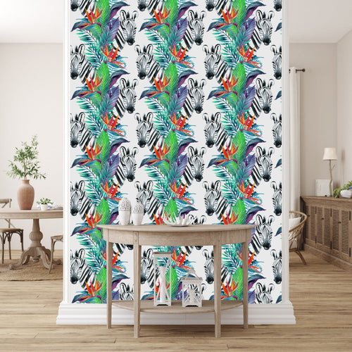 Zebras on White Wallpaper