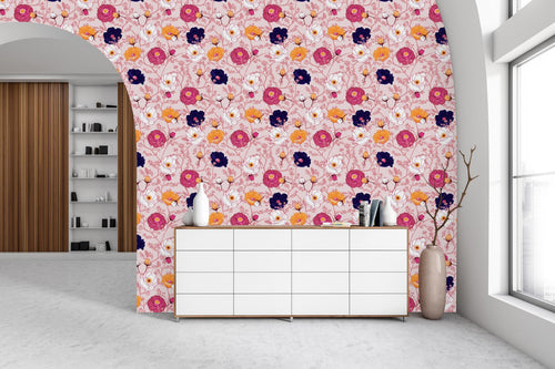 Pink Wallpaper with Floral Pattern