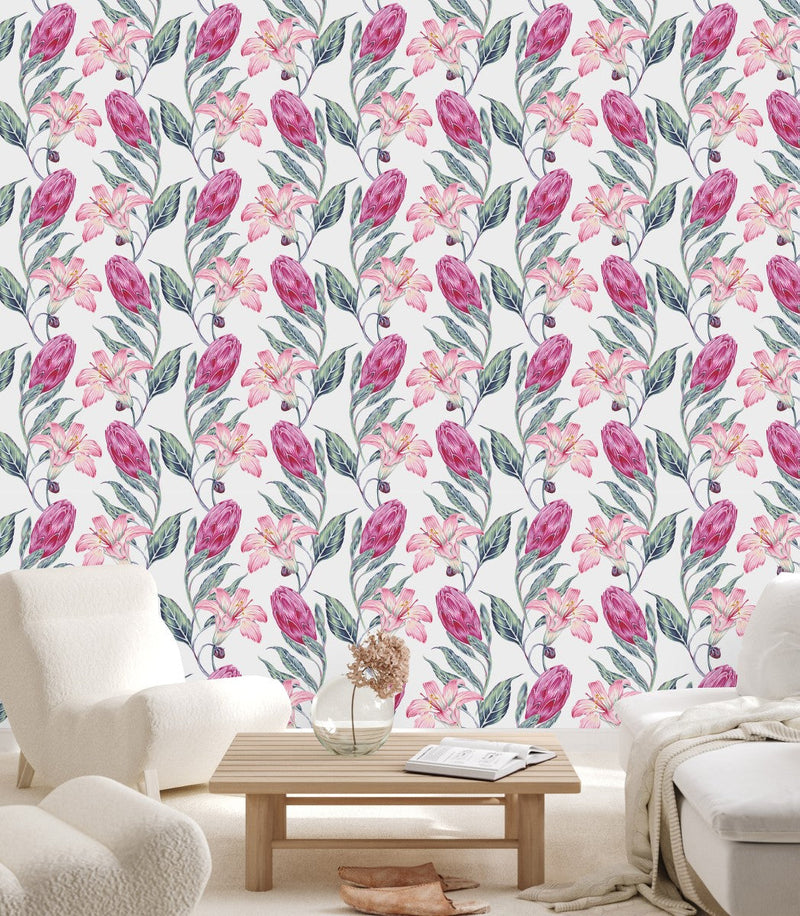 Pink Protea and Lilies  Wallpaper