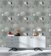 Grey Wallpaper with Cranes Pattern