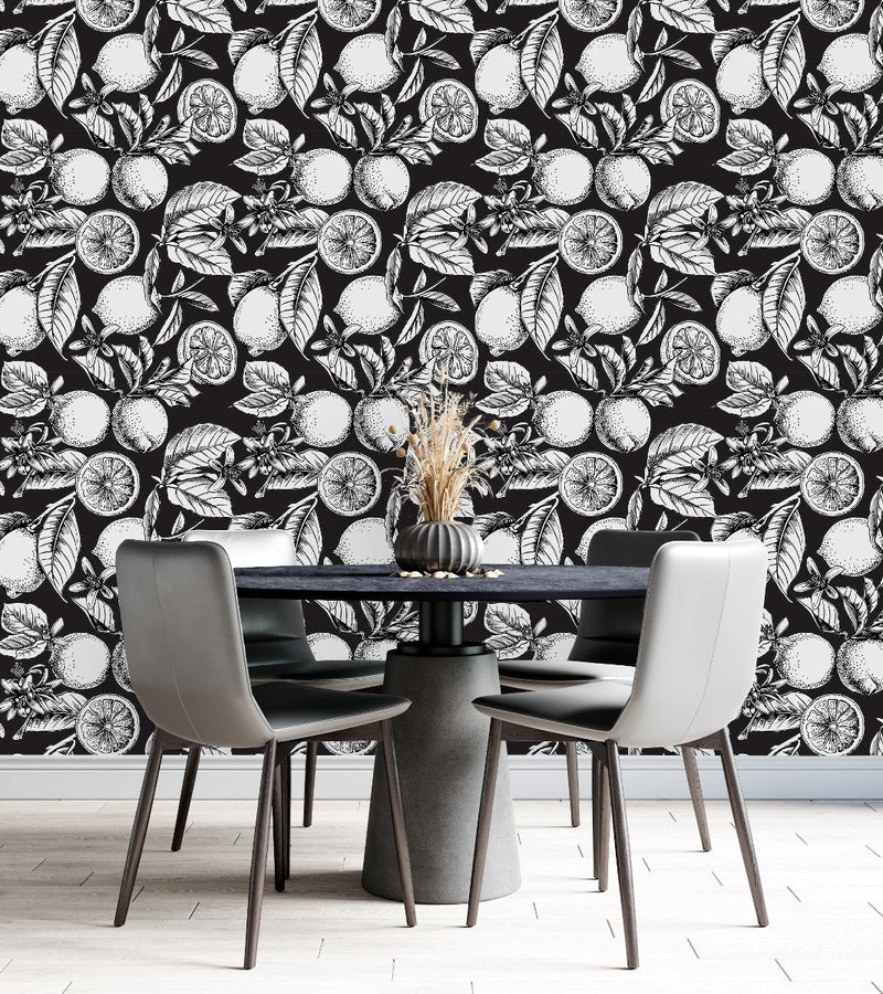 Black and White Lemon Pattern Wallpaper