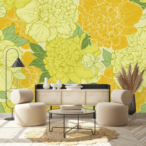 Yellow Large Peonies Wallpaper