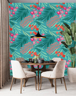 Brightly Flowers and Leaves Pattern Wallpaper