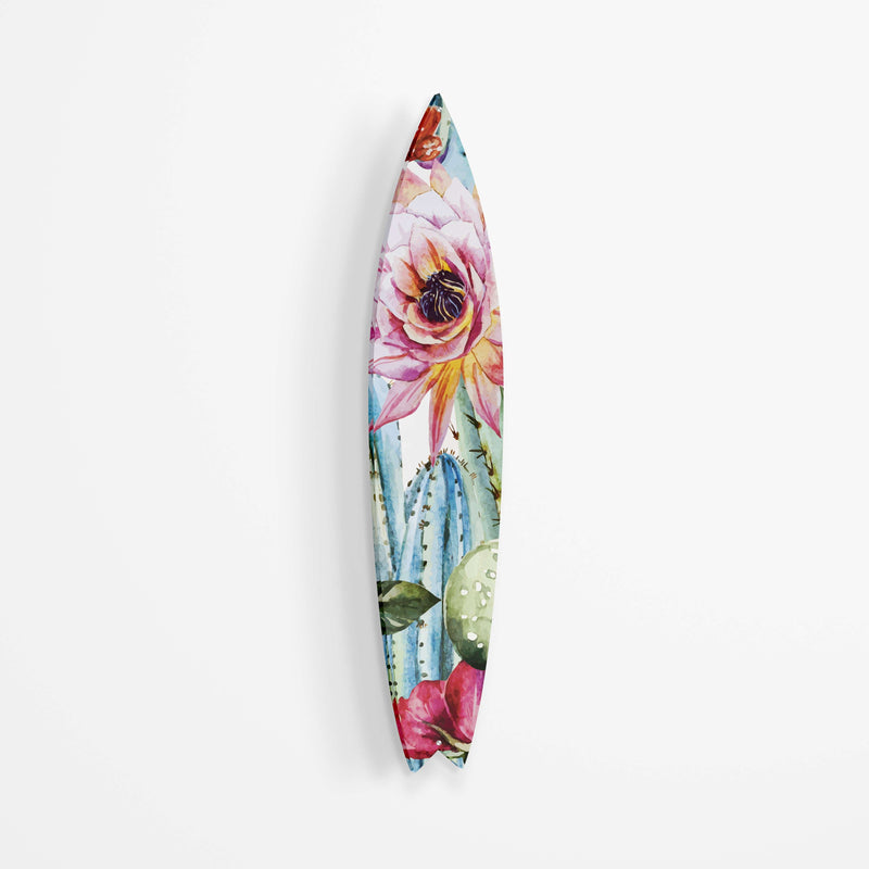 Cactus with Poppy Flowers Acrylic Surfboard Wall Art