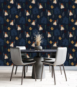 Dark Floral and Mushrooms Pattern Wallpaper
