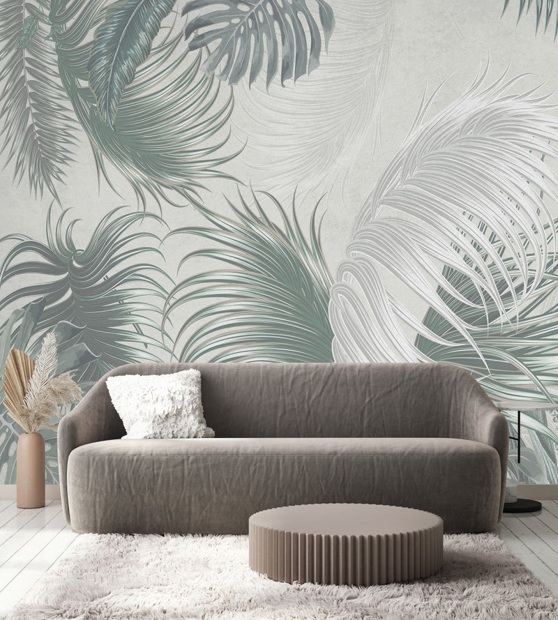 Grey Palm Leaves Wallpaper
