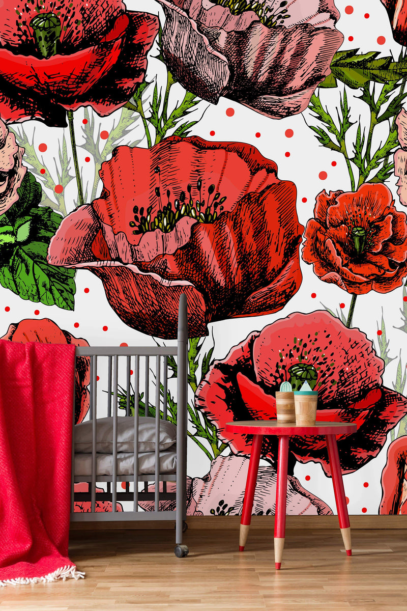 Vibrant Poppy Flowers Wallpaper Mural