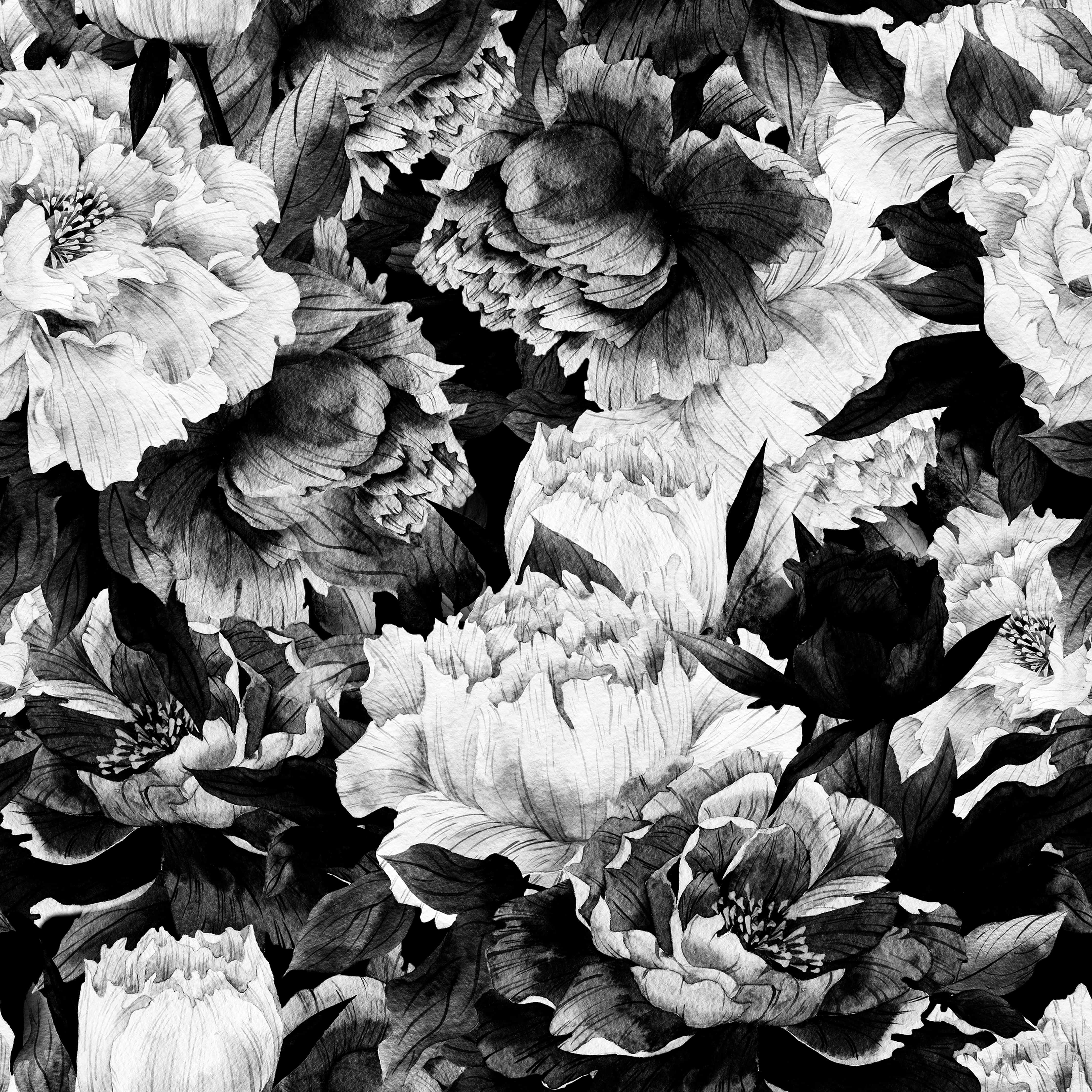 Vintage Black and White Large Flowers Wallpaper Mural – Lovecup.com