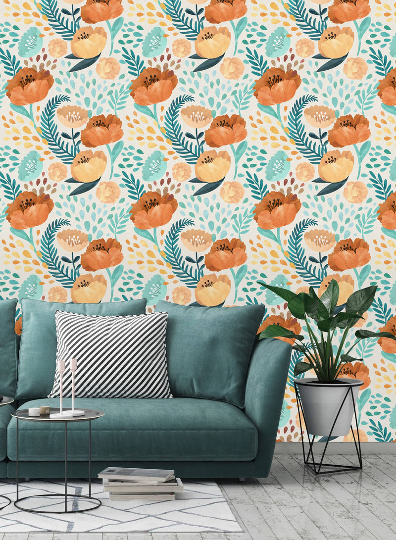 Stylish Vintage Poppy Flowers Wallpaper Vogue