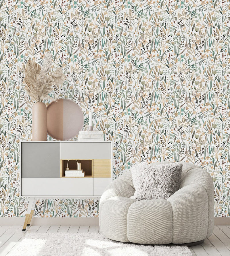 Beige and Grey Herbs Wallpaper