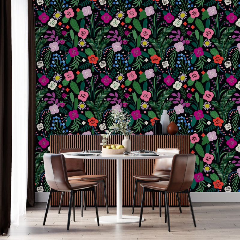 Pink Strawberry and Flowers Wallpaper